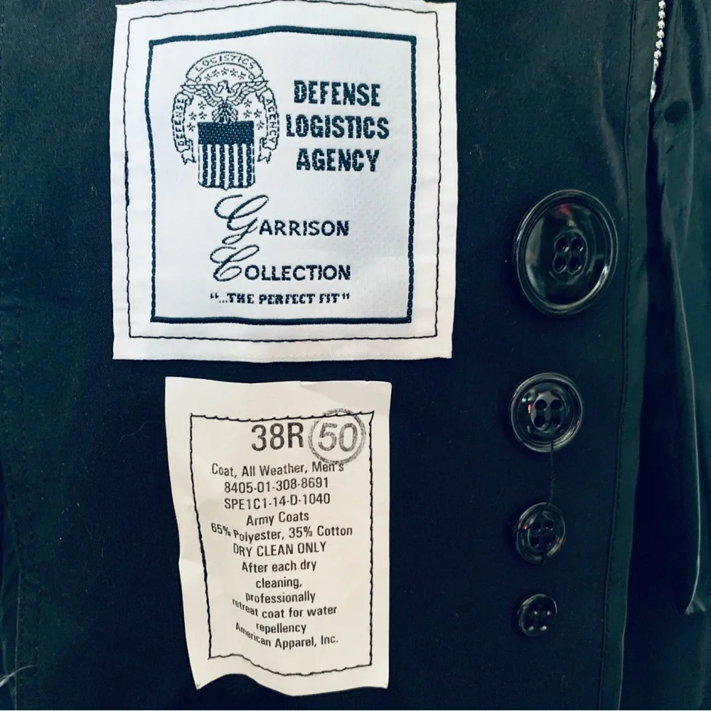 Defense Logistics Agency All Weather Lined Black Army Trench Coat 38R - Picture 12 of 12